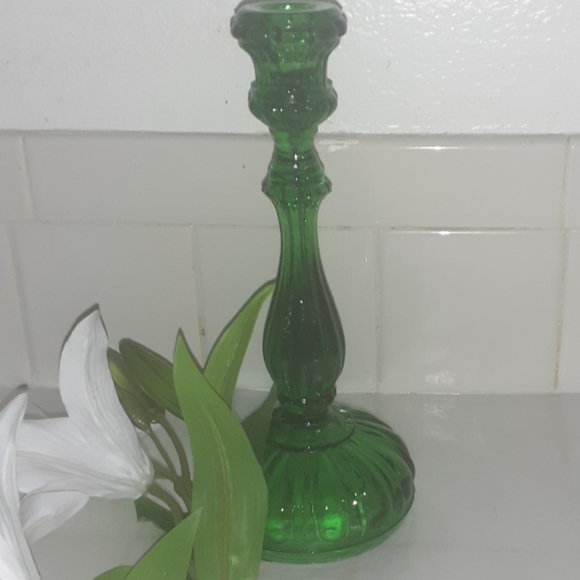 Anthropologie Other - Anthropologie Glass Fluted Candlestick - Emerald